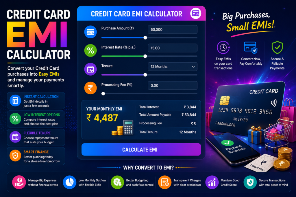 Credit Card EMI Calculator India 2026 – Calculate Monthly EMI Online