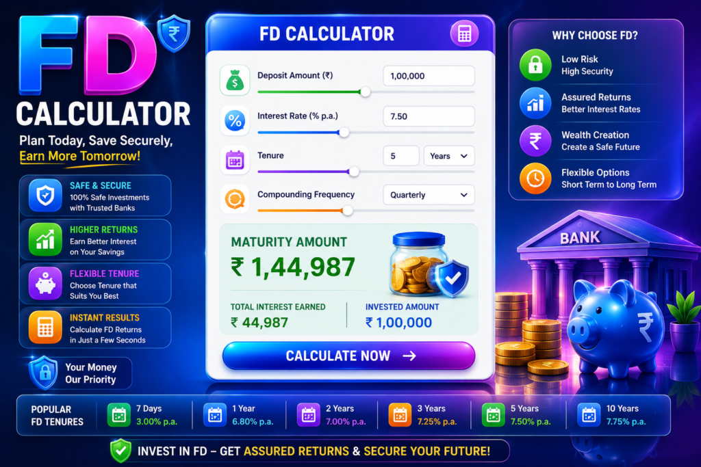 FD Calculator India 2026 – Calculate Fixed Deposit Maturity Amount Online